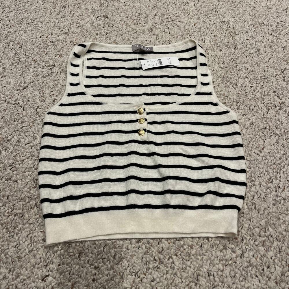 J. Crew Cream and Black Crew Neck Sweater